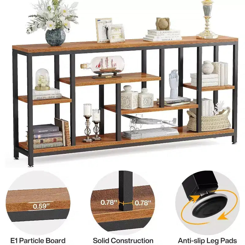 Lantine Table console extra longue de 179,98 cm derrière le canapé avec étagères de rangement, Table d'appoint étroite moderne à 6 niveaux pour entrée et couloir