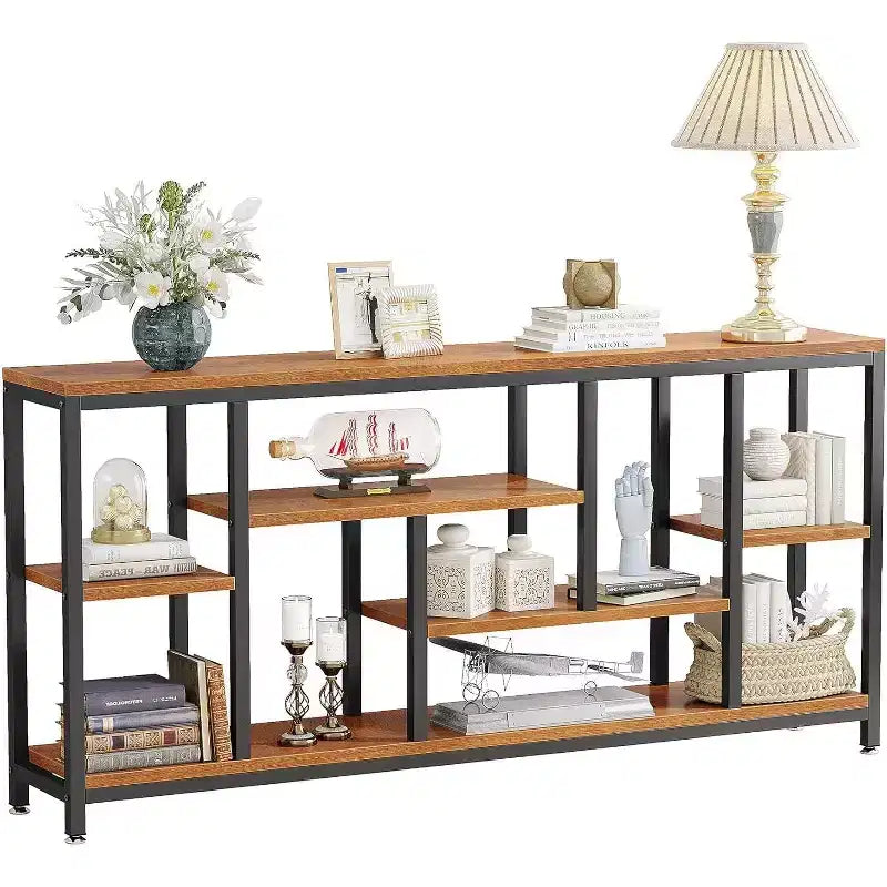 Lantine 70.86 inch Extra Long Console Table Behind Couch with Storage Shelves, 6-Tier Modern Narrow Entryway Hallway Accent Table