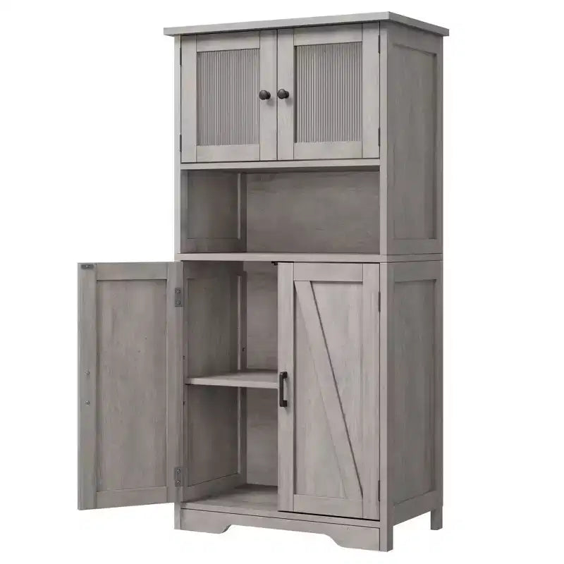 Tall Bathroom Cabinet 50.4H Bathroom Storage Cabinet with Doors and Adjustable Shelves Kitchen Pantry Cabinet Living Room Cupboard