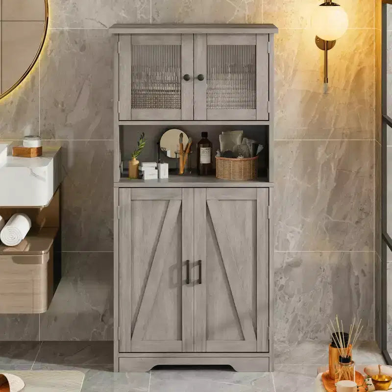 Meuble Colonne de Salle de Bain 128 cm avec Portes et Étagères Réglables, Meuble de Rangement pour Cuisine, Cellier, Salon