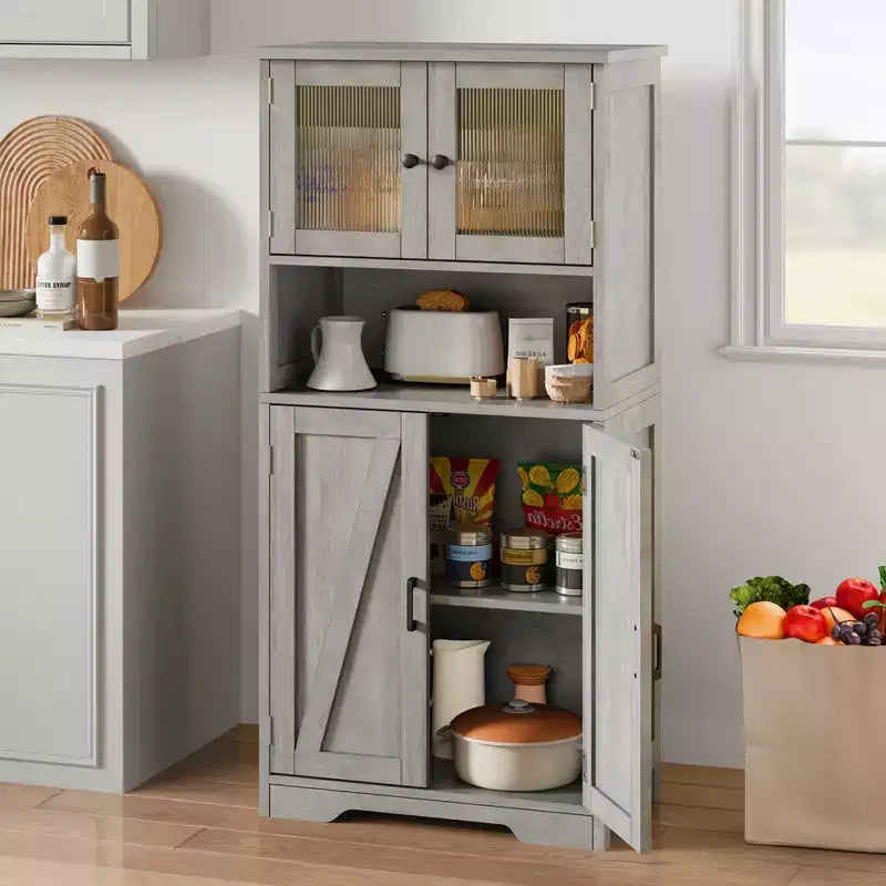 Meuble Colonne de Salle de Bain 128 cm avec Portes et Étagères Réglables, Meuble de Rangement pour Cuisine, Cellier, Salon