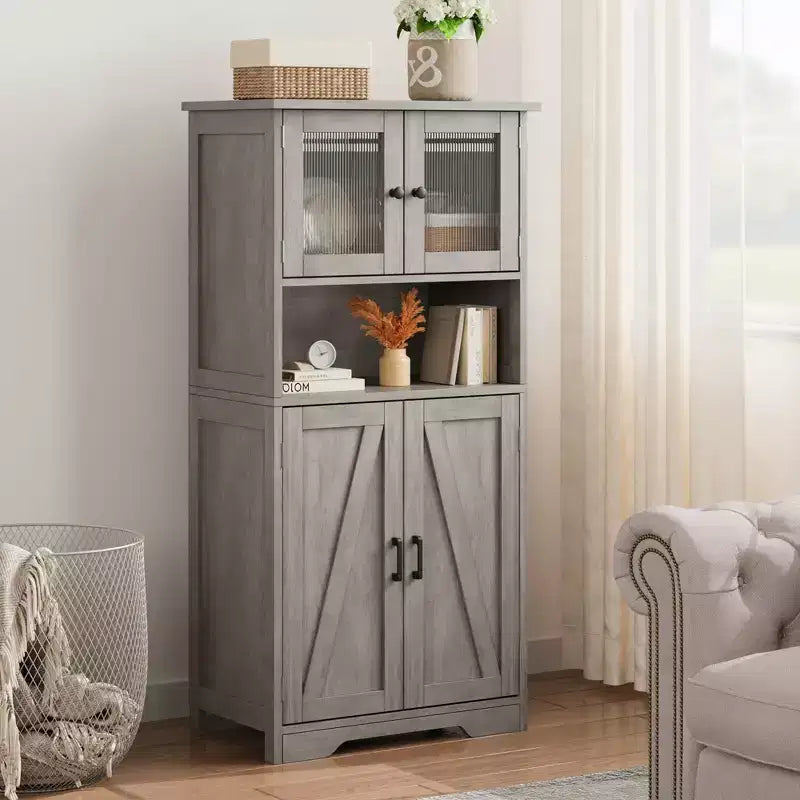 Meuble Colonne de Salle de Bain 128 cm avec Portes et Étagères Réglables, Meuble de Rangement pour Cuisine, Cellier, Salon