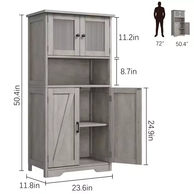 Meuble Colonne de Salle de Bain 128 cm avec Portes et Étagères Réglables, Meuble de Rangement pour Cuisine, Cellier, Salon