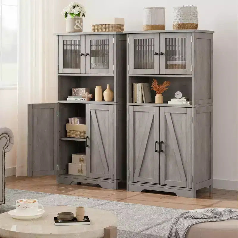 Meuble Colonne de Salle de Bain 128 cm avec Portes et Étagères Réglables, Meuble de Rangement pour Cuisine, Cellier, Salon