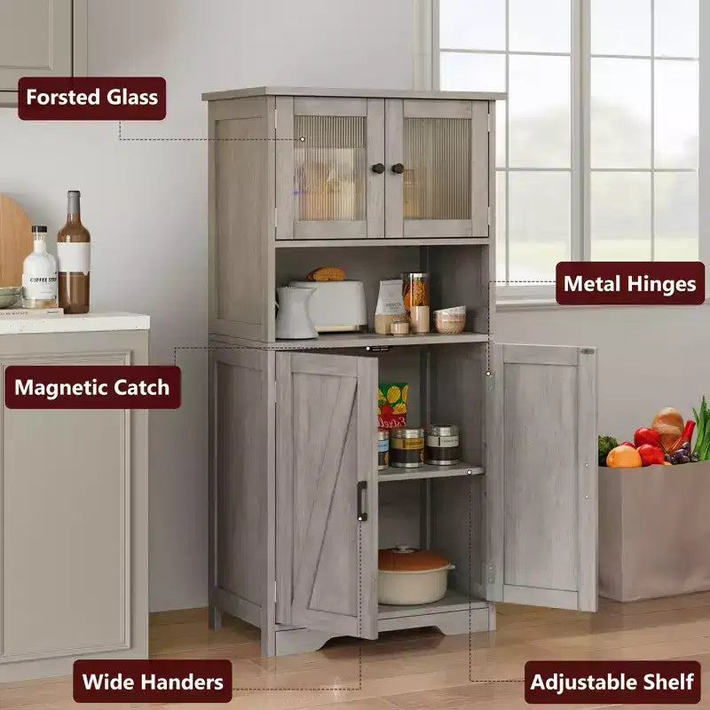 Meuble Colonne de Salle de Bain 128 cm avec Portes et Étagères Réglables, Meuble de Rangement pour Cuisine, Cellier, Salon