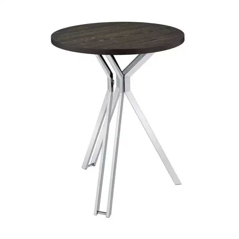 Simple Relax Wood and Metal Bar Table with Round Top in Dark Oak and Chrome