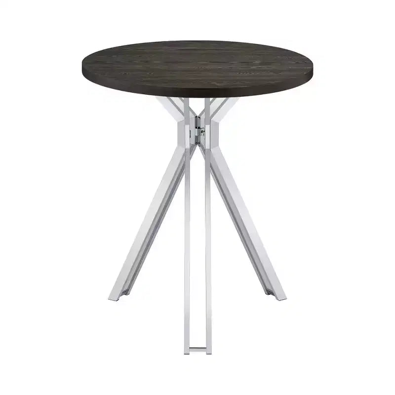 Table de bar Simple Relax en bois et métal avec plateau rond en chêne foncé et chrome