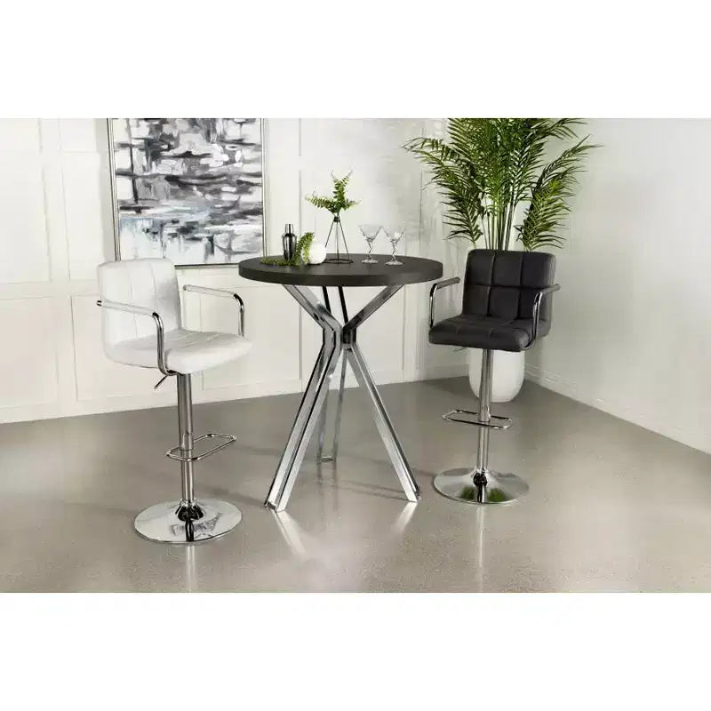 Table de bar Simple Relax en bois et métal avec plateau rond en chêne foncé et chrome