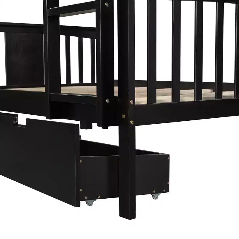 Lit superposé double sur double avec tiroirs de rangement et échelle, lit superposé convertible en bois pour enfants, adolescents et adultes, blanc/gris/espresso - ModernLuxe