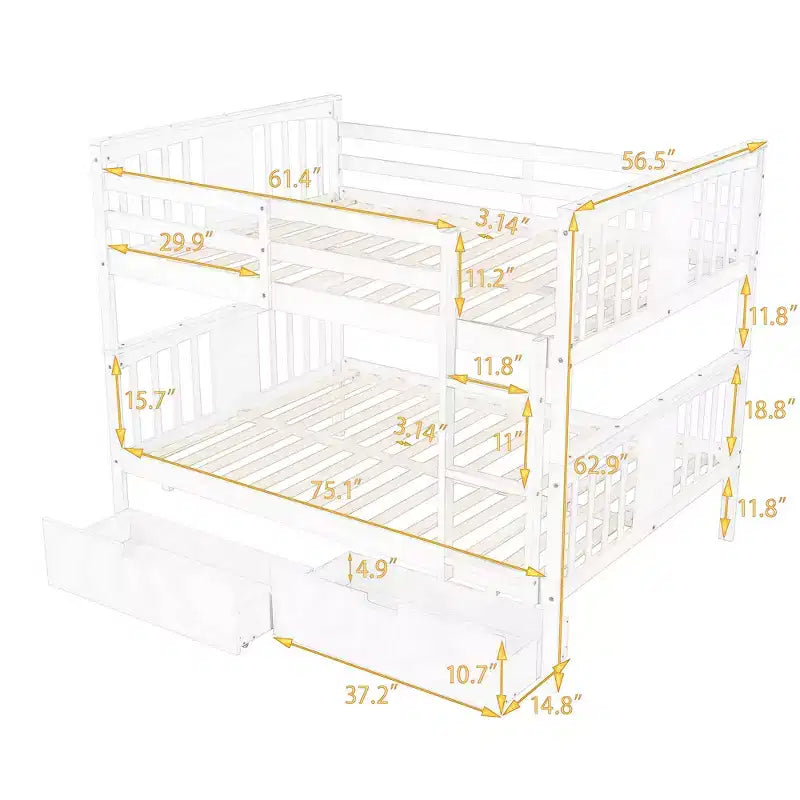 Lit superposé double sur double avec tiroirs de rangement et échelle, lit superposé convertible en bois pour enfants, adolescents et adultes, blanc/gris/espresso - ModernLuxe