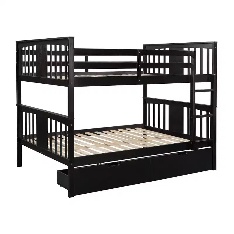 Lit superposé double sur double avec tiroirs de rangement et échelle, lit superposé convertible en bois pour enfants, adolescents et adultes, blanc/gris/espresso - ModernLuxe