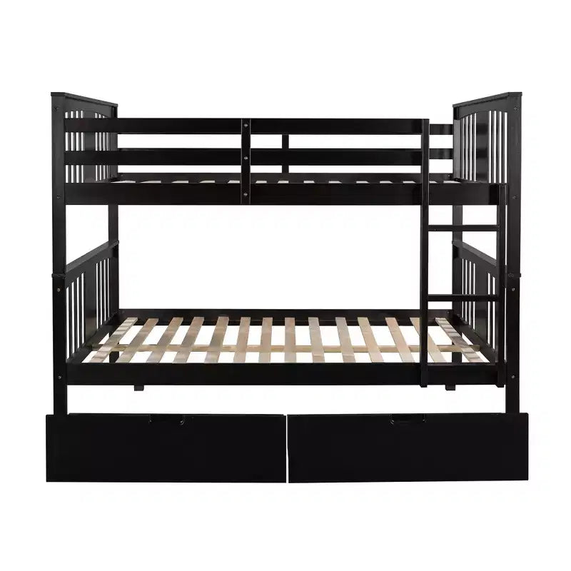 Lit superposé double sur double avec tiroirs de rangement et échelle, lit superposé convertible en bois pour enfants, adolescents et adultes, blanc/gris/espresso - ModernLuxe