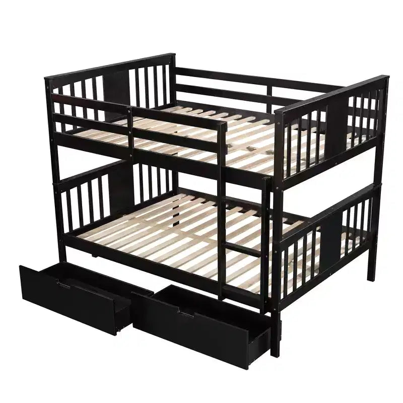 Lit superposé double sur double avec tiroirs de rangement et échelle, lit superposé convertible en bois pour enfants, adolescents et adultes, blanc/gris/espresso - ModernLuxe