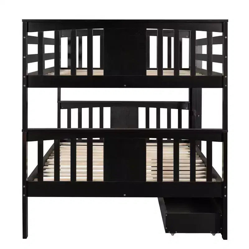Lit superposé double sur double avec tiroirs de rangement et échelle, lit superposé convertible en bois pour enfants, adolescents et adultes, blanc/gris/espresso - ModernLuxe