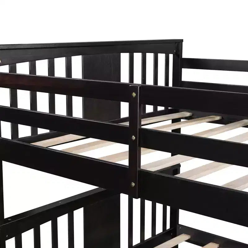 Lit superposé double sur double avec tiroirs de rangement et échelle, lit superposé convertible en bois pour enfants, adolescents et adultes, blanc/gris/espresso - ModernLuxe