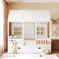 Whisen Full Size Wood House Bed With Twin Size Trundle, Wooden Daybed