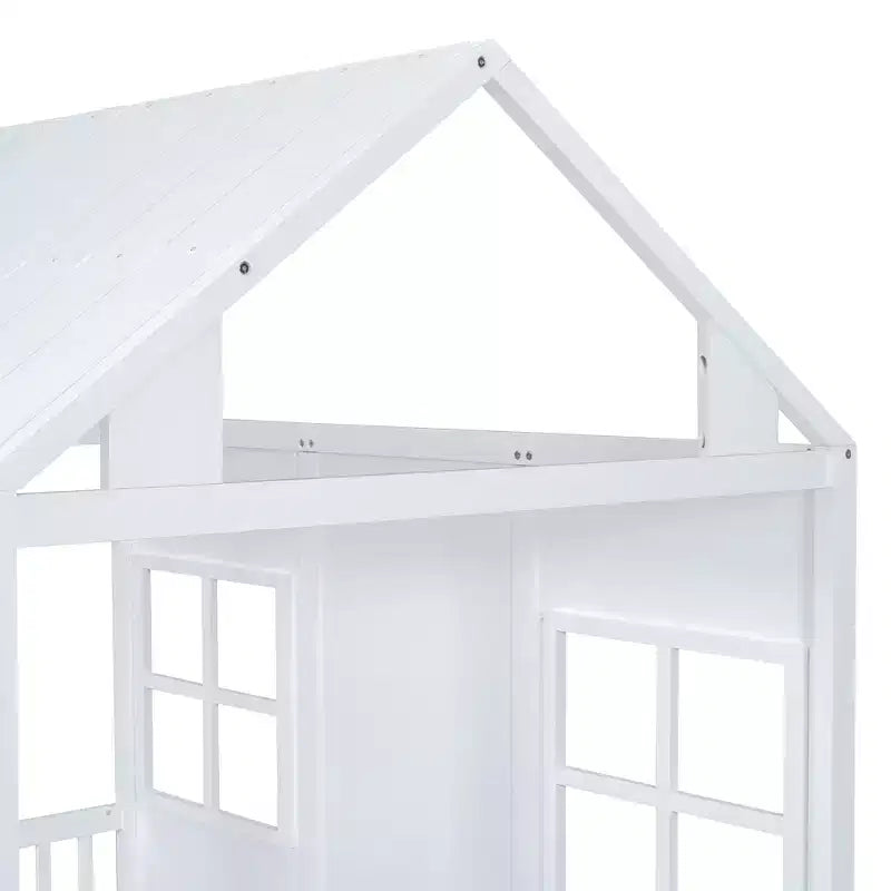 Lit cabane en bois pleine grandeur Whisen avec lit gigogne double, lit de repos en bois