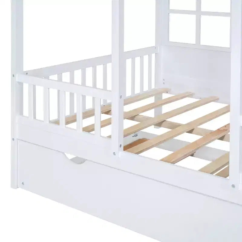 Lit cabane en bois pleine grandeur Whisen avec lit gigogne double, lit de repos en bois