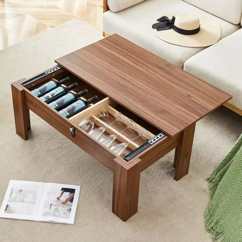 GDFStudio Marshall Multi-Functional Storage 40 W Wood Coffee Table with Combination Lock