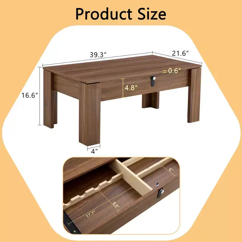 Table basse multifonctionnelle GDFStudio Marshall de 40 W en bois avec rangement et serrure à combinaison