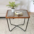 Christopher Knight Home Tierney Industrial Tempered Glass and Metal Square Coffee Table with Geometric Pattern