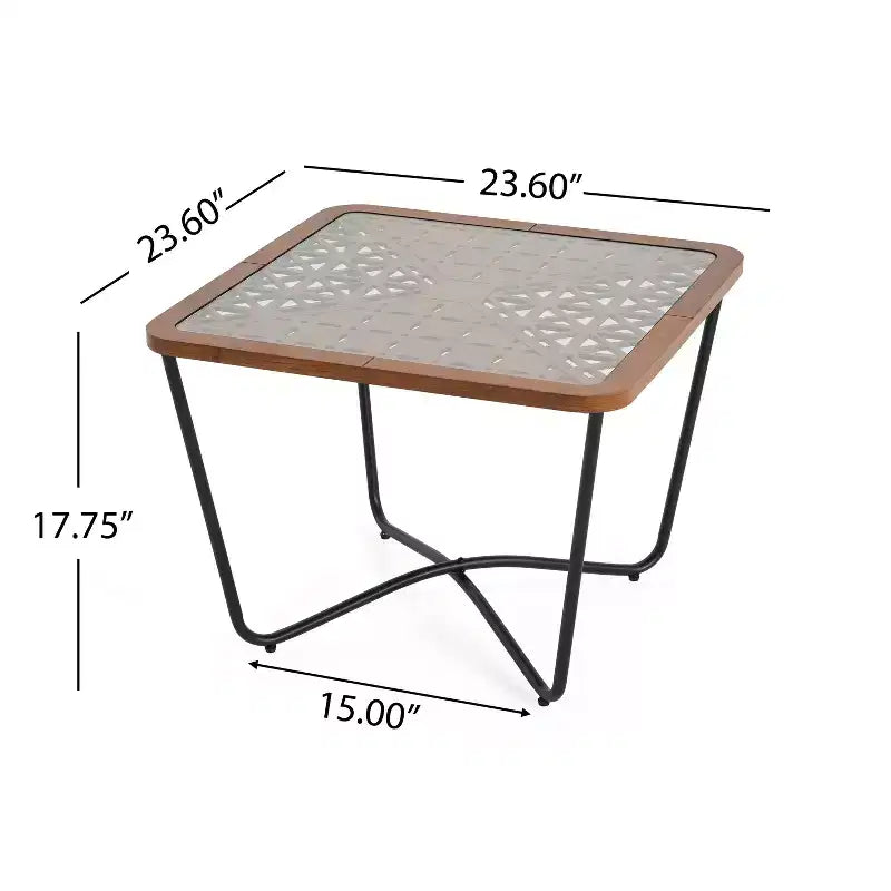 Table basse carrée Christopher Knight Home Tierney industrielle en verre trempé et métal avec motif géométrique