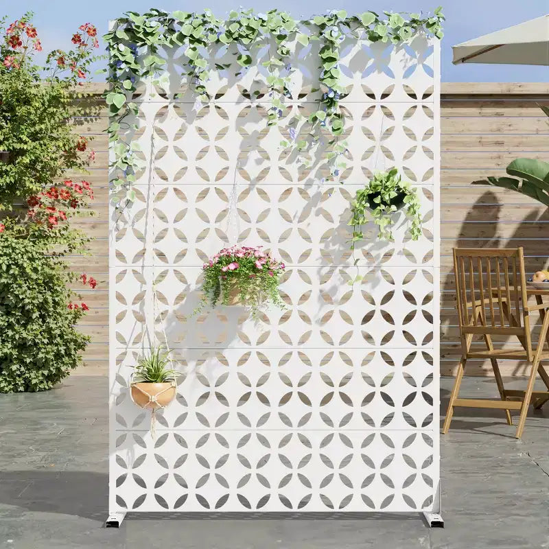 72 H47W Dovelina White Metal Planter Box with Trellis Privacy Screen for Caf Patio,Garden & Balconies