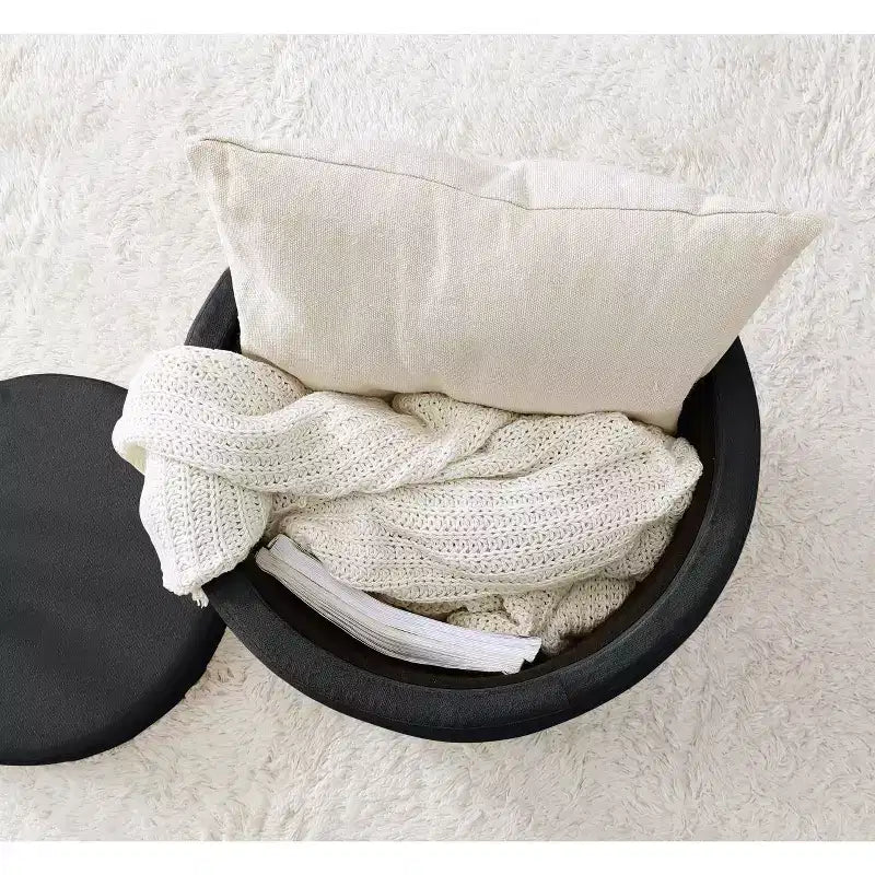 Pouf de rangement rond Ornavo Home Lawrence avec couvercle/plateau de table