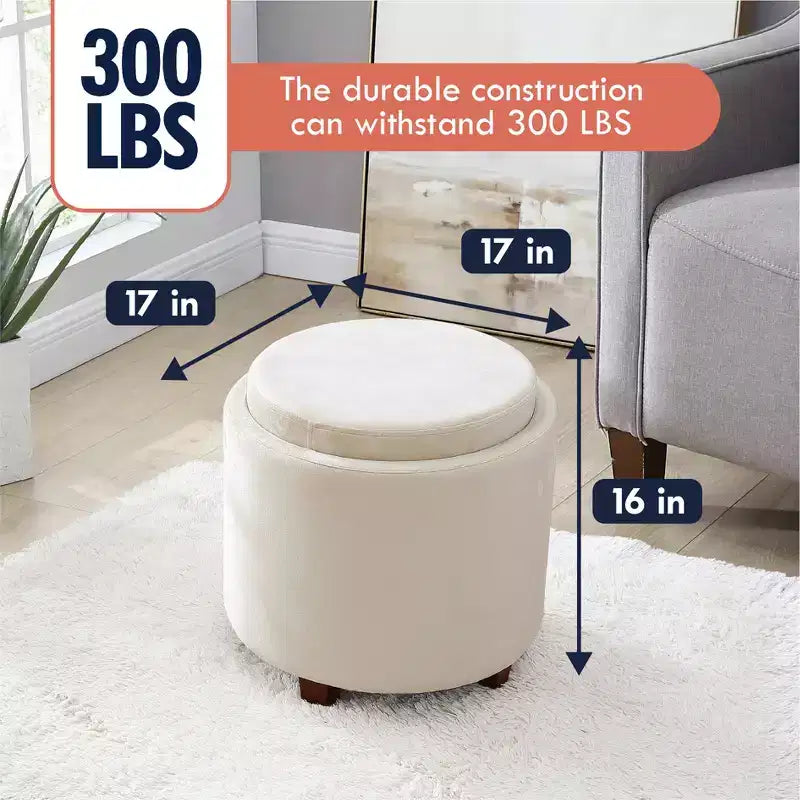 Pouf de rangement rond Ornavo Home Lawrence avec couvercle/plateau de table