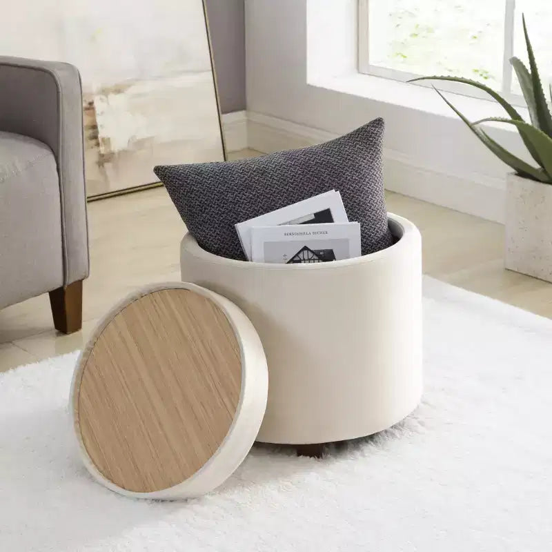 Pouf de rangement rond Ornavo Home Lawrence avec couvercle/plateau de table