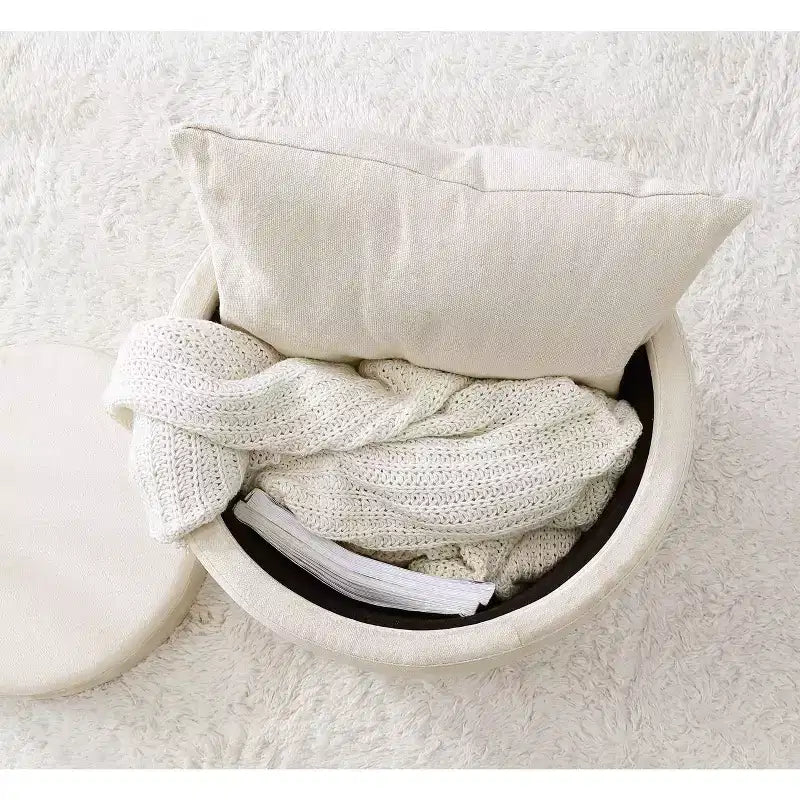 Pouf de rangement rond Ornavo Home Lawrence avec couvercle/plateau de table