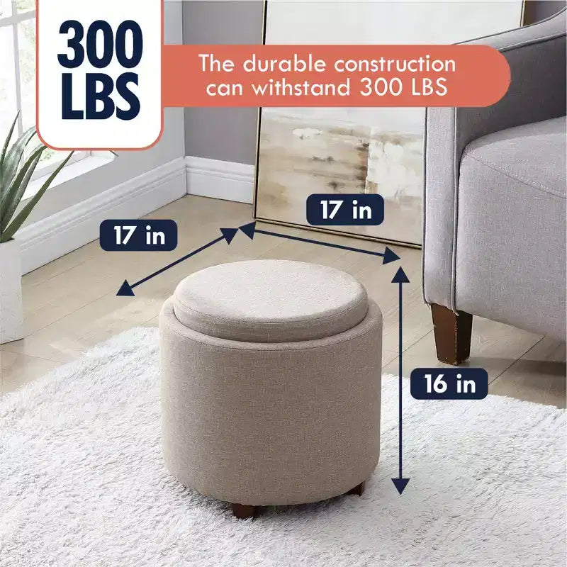 Pouf de rangement rond Ornavo Home Lawrence avec couvercle/plateau de table