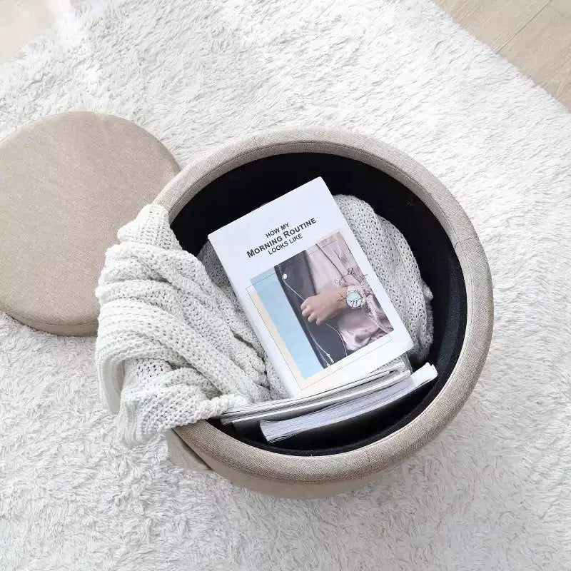 Pouf de rangement rond Ornavo Home Lawrence avec couvercle/plateau de table