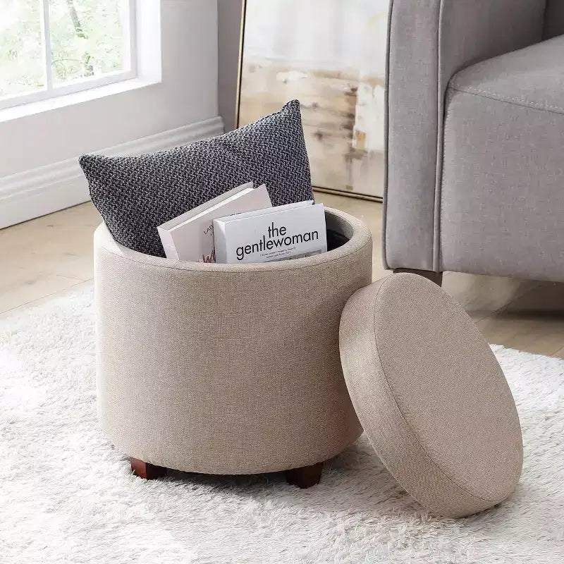 Pouf de rangement rond Ornavo Home Lawrence avec couvercle/plateau de table