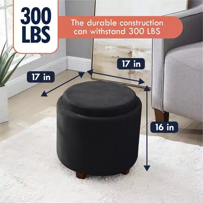 Pouf de rangement rond Ornavo Home Lawrence avec couvercle/plateau de table