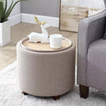 Ornavo Home Lawrence Round Storage Ottoman with Table Top Lid