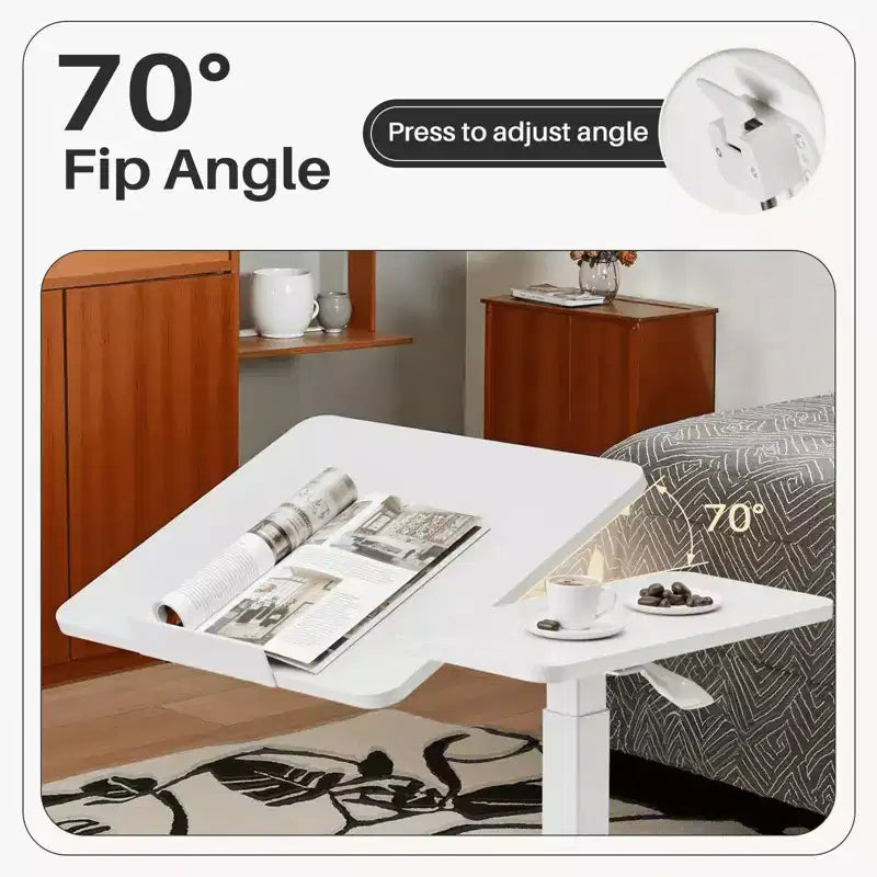 MAYEERTY Table de lit avec roulettes Bureau d'ordinateur réglable Table d'appoint en bois