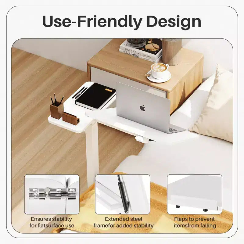 MAYEERTY Table de lit avec roulettes Bureau d'ordinateur réglable Table d'appoint en bois
