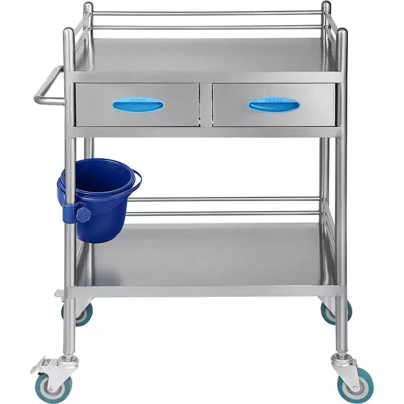 VEVOR Lab Serving Cart, 2 Layers Stainless Steel Utility Rolling Cart, Medical Cart with Two Drawers, Dental Utility Cart