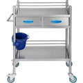 VEVOR Lab Serving Cart, 2 Layers Stainless Steel Utility Rolling Cart, Medical Cart with Two Drawers, Dental Utility Cart