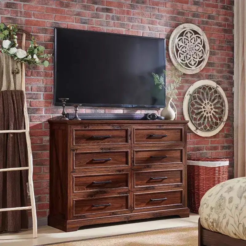 Commode SinCiDo à 8 tiroirs pour chambre à coucher, commode rustique en bois de style ferme avec poignée en métal, organisateur de tiroirs rustique de 52 po de large