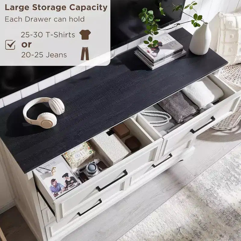 Commode SinCiDo à 8 tiroirs pour chambre à coucher, commode rustique en bois de style ferme avec poignée en métal, organisateur de tiroirs rustique de 52 po de large