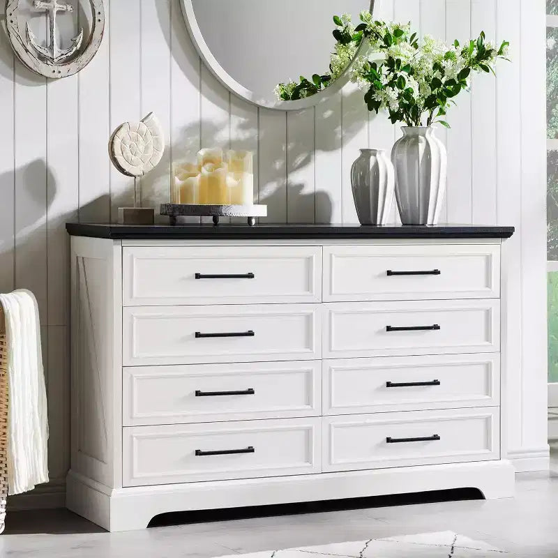 Commode SinCiDo à 8 tiroirs pour chambre à coucher, commode rustique en bois de style ferme avec poignée en métal, organisateur de tiroirs rustique de 52 po de large