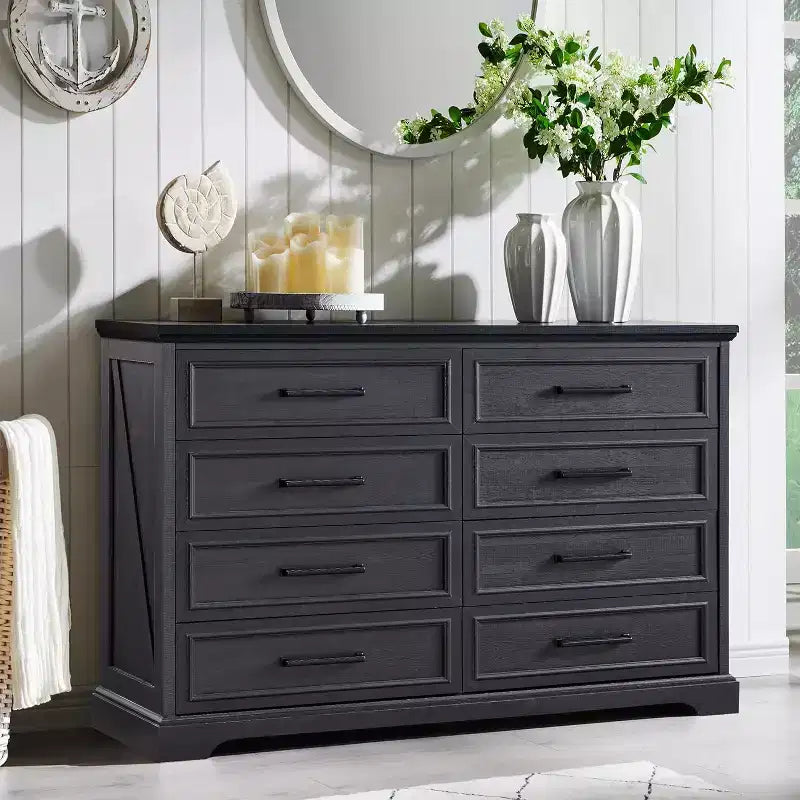 Commode SinCiDo à 8 tiroirs pour chambre à coucher, commode rustique en bois de style ferme avec poignée en métal, organisateur de tiroirs rustique de 52 po de large