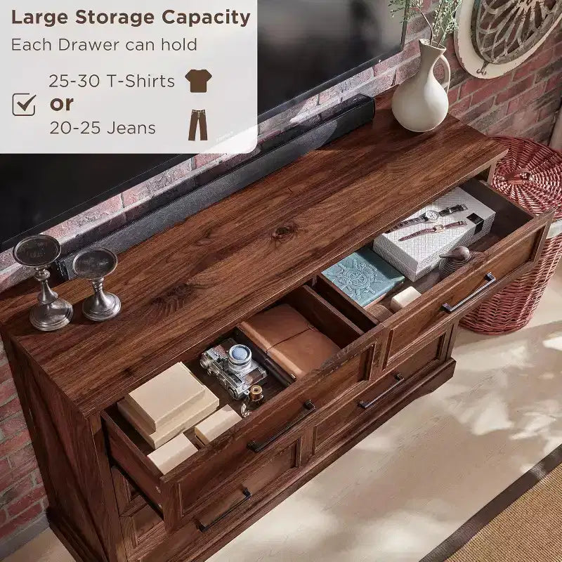 Commode SinCiDo à 8 tiroirs pour chambre à coucher, commode rustique en bois de style ferme avec poignée en métal, organisateur de tiroirs rustique de 52 po de large