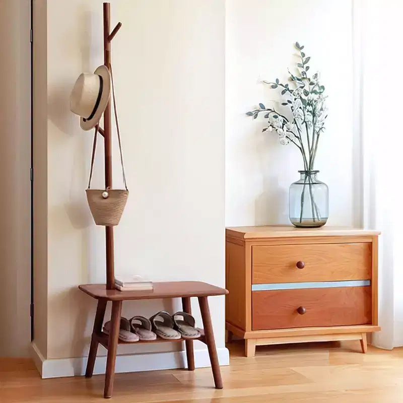 Christopher Knight Home Carpenter Mid-Century Modern Natural Solid Wood Shoe Stool With Cloth Hanger