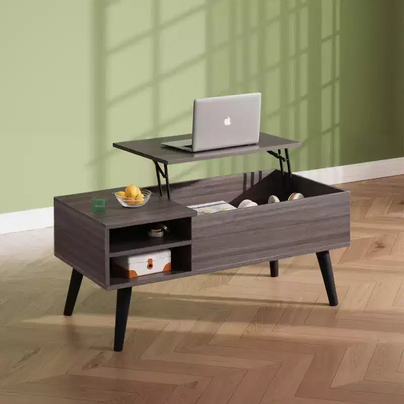 Table basse relevable GALAXHERO pour salon, petite table basse avec rangement, compartiment caché et étagère réglable, style milieu de siècle moderne