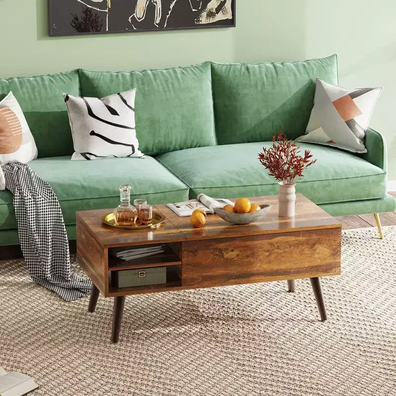 Table basse relevable GALAXHERO pour salon, petite table basse avec rangement, compartiment caché et étagère réglable, style milieu de siècle moderne