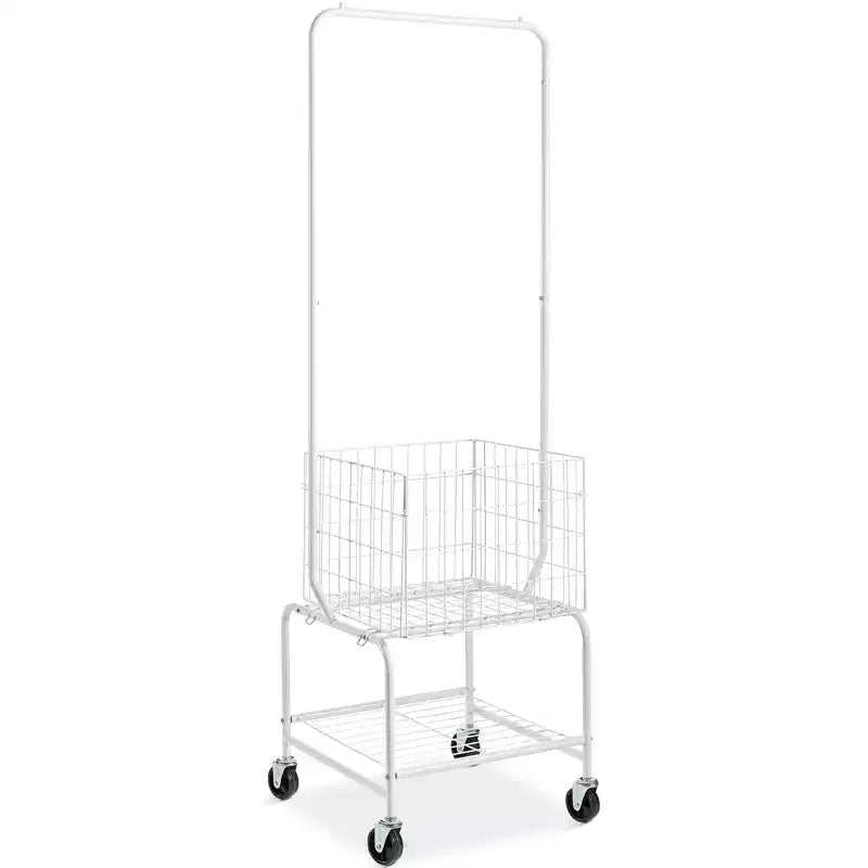VEVOR Metal Rolling Laundry Basket with Hanging Garment Rack, Height Adjustment Laundry Hamper Cart with Basket Load and Shelf Load