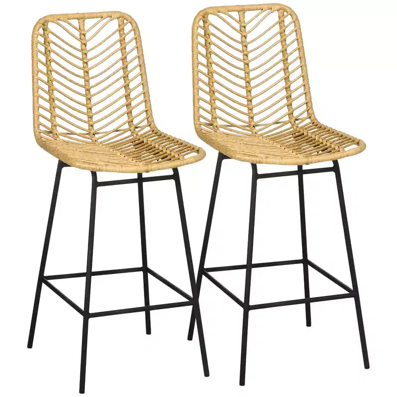 Vatros Rattan Bar Stools Set, 26 Counter Height Barstools, Boho Kitchen Island Stools with Breathable Wicker Seat and Back
